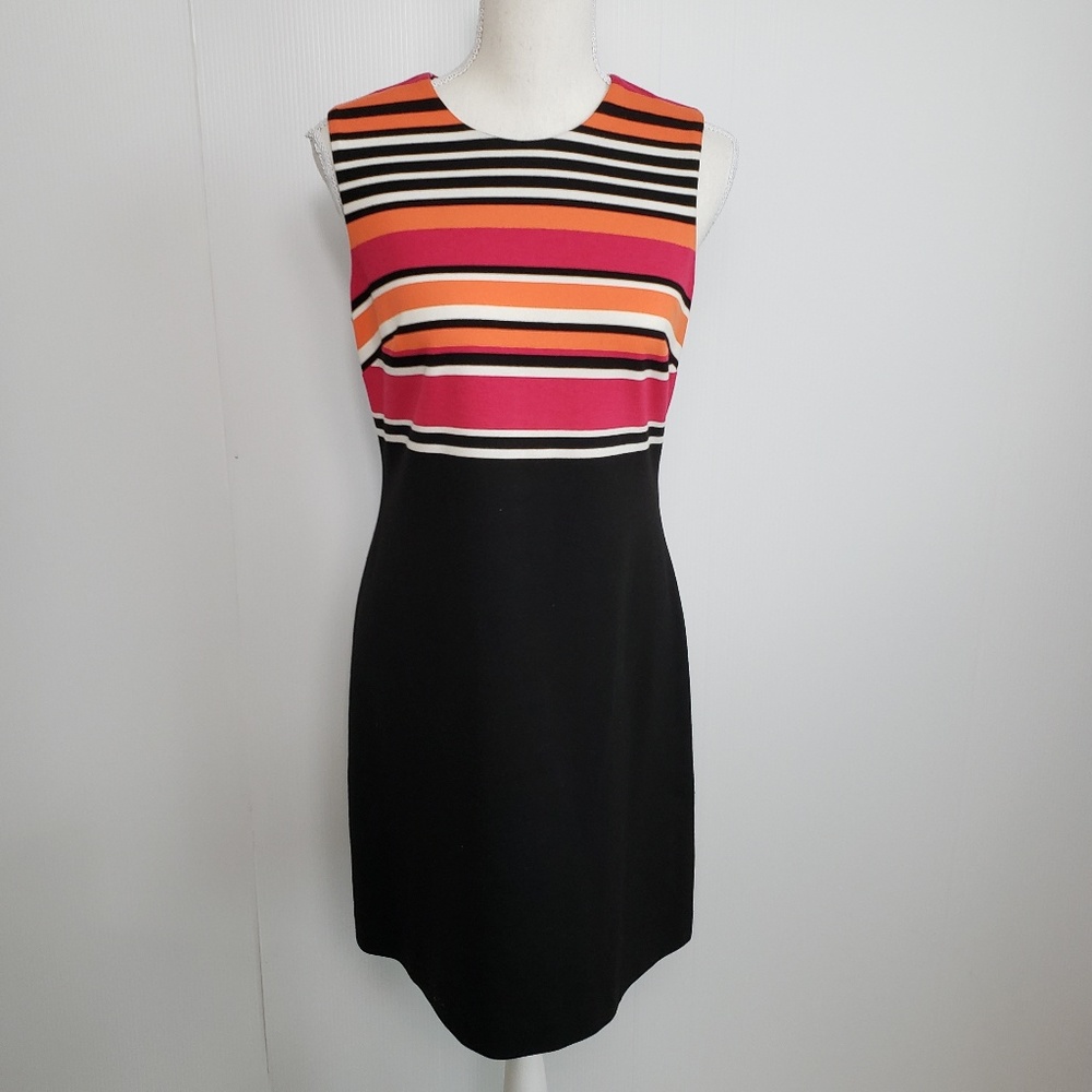 Calvin Klein Black and Orange, Pink, Striped Dress